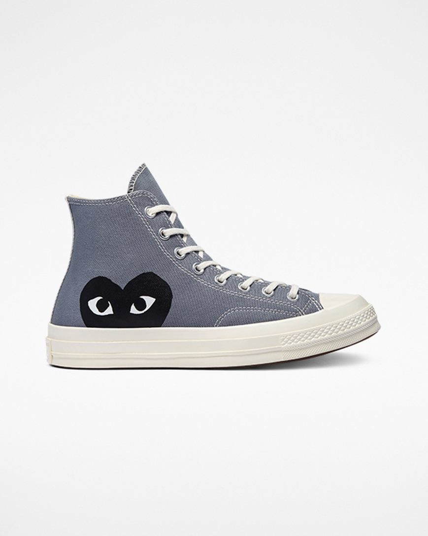Men\'s Converse x Comme des Garçons PLAY Chuck 70 High Top Shoes Grey / Black | AU C1598R